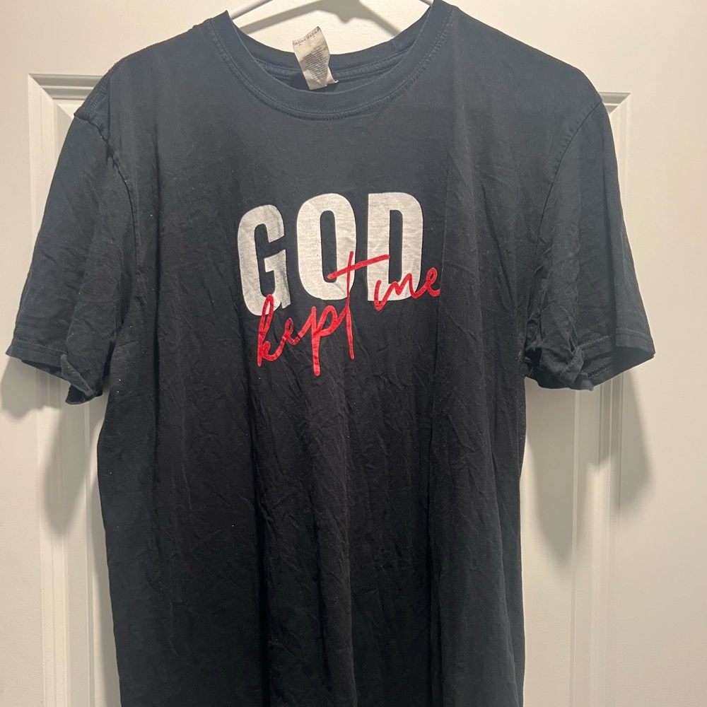 Gildan Black Tee with White and Red Print